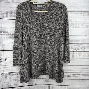 Habitat Womens Tunic Sweater Black White Lagenlook Size Small Textured Art NWT